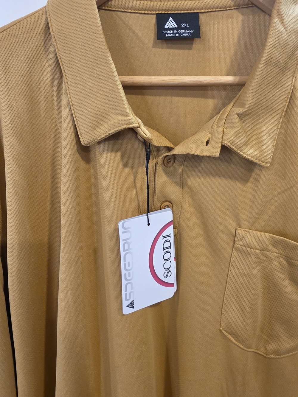NWT Scodi Men's Long Sleeve Polo Shirt 2XL Mustard Gold Yellow Athletic Pocket